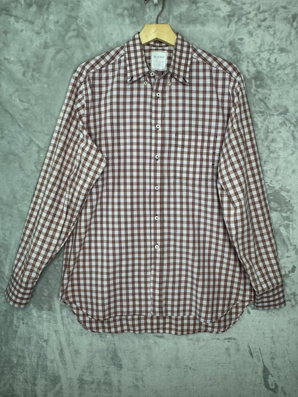 Billy Reid Shirt Mens XL Fit 2 Dark Red Plaid 100% Cotton Long Sleeve Italy